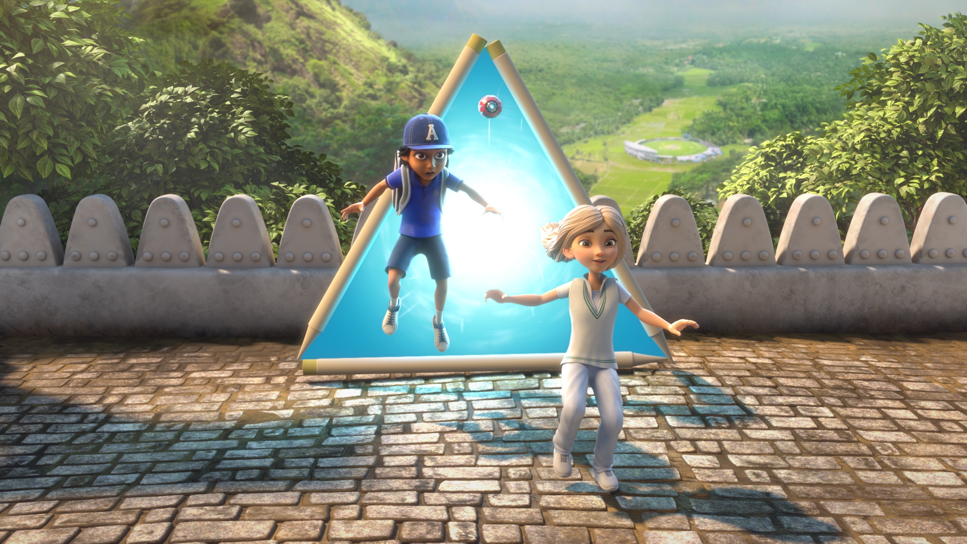 Willow steps forward as Snick emerges from a glowing triangular doorway.